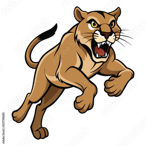 Aggressive Cougar Mascot Vector – Wild Mountain Lion Clipart Illustration

