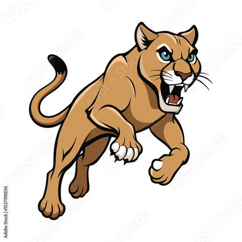 Aggressive Cougar Mascot Vector – Wild Mountain Lion Clipart Illustration

