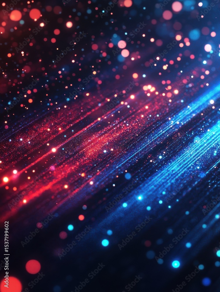 Fototapeta premium Abstract red and blue light streaks with bright dots creating a dynamic space effect