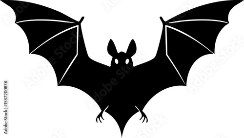 Bat Silhouette – Nocturnal Mammal Vector Illustration with Spread Wings
