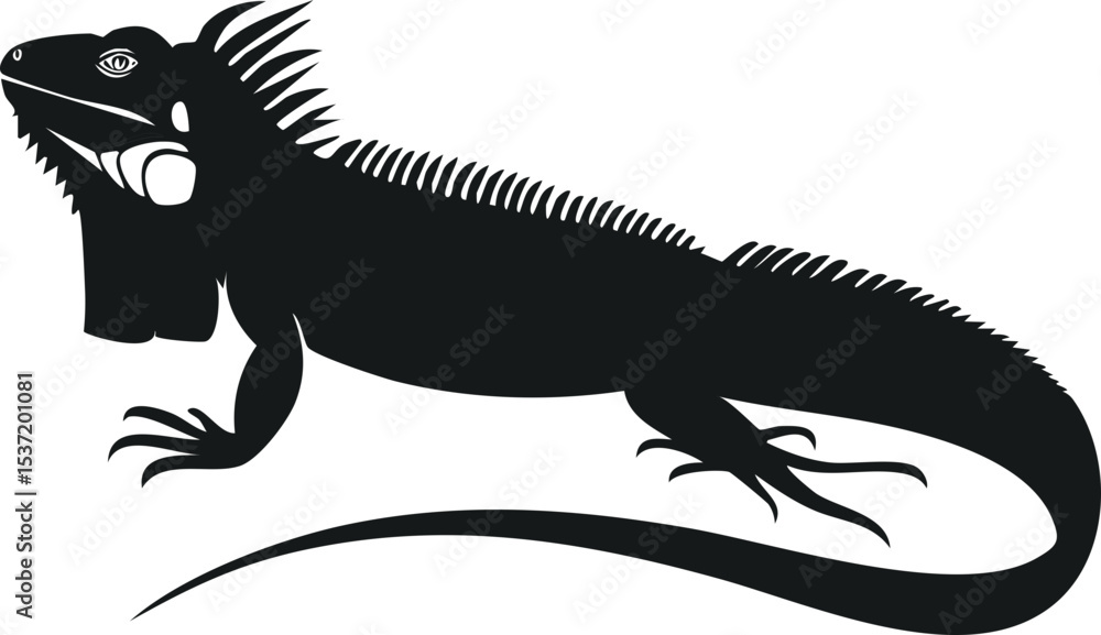 Fototapeta premium Iguana Silhouette – Tropical Reptile Vector Illustration with Spiny Crest