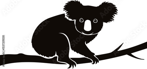 Koala Silhouette – Cute Australian Marsupial Vector Illustration Climbing Tree