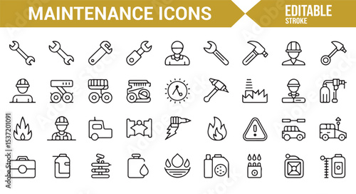 Set of Automotive and Maintenance Tools Icons for Digital and Print Projects