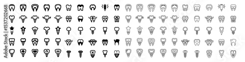 Dental Care Line Icon Set – 48 Minimalist Vector Pictograms of Braces, Implants & Oral Hygiene – Thin Linear Illustrations for Dentist Apps, Clinics & Pediatric Health Education (SVG/PNG)