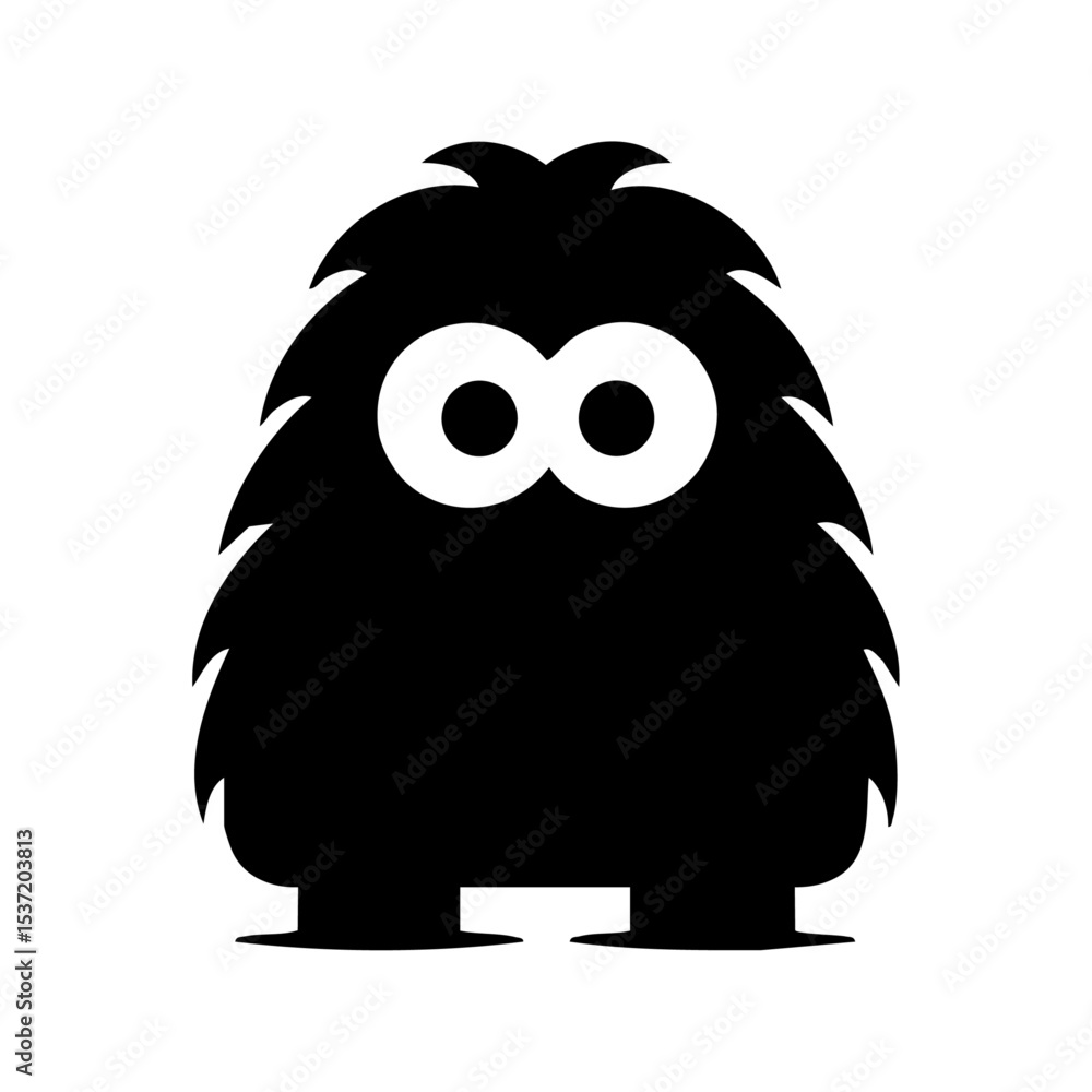Obraz premium Cute vector icon of a fluffy yeti monster with large eyes and round shape.