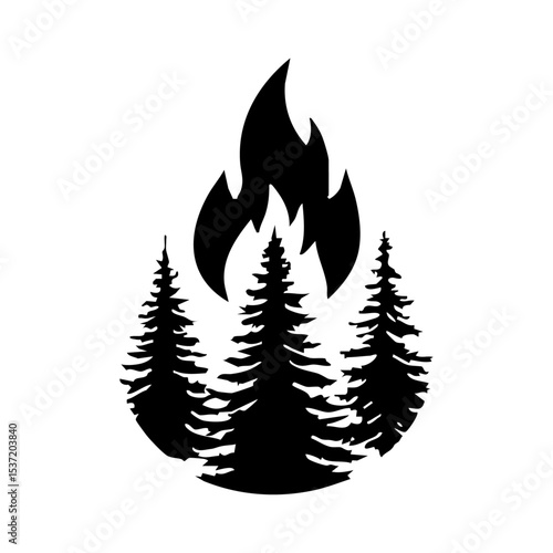 Clean silhouette of burning forest for eco awareness and fire safety topics.
