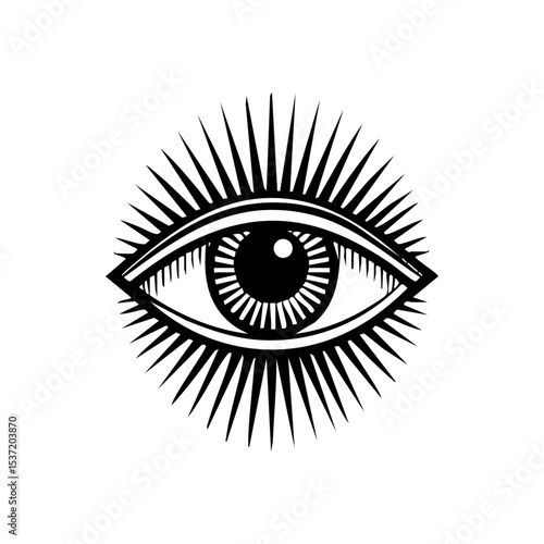 Vector illustration of an eye with radiating lines, symbolizing awareness and vision.

