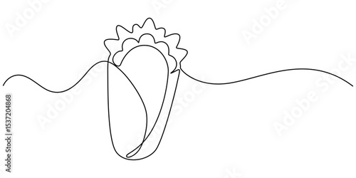 One Continuous Line Drawing of Burrito Icon. Single Line Vector Illustration, burrito or wrap food continuous one line drawing, 
