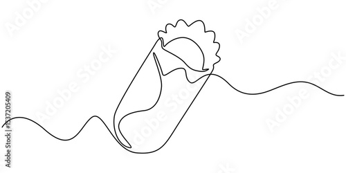 One Continuous Line Drawing of Burrito Icon. Single Line Vector Illustration, burrito or wrap food continuous one line drawing, 