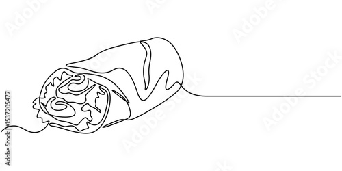 One Continuous Line Drawing of Burrito Icon. Single Line Vector Illustration, burrito or wrap food continuous one line drawing, 