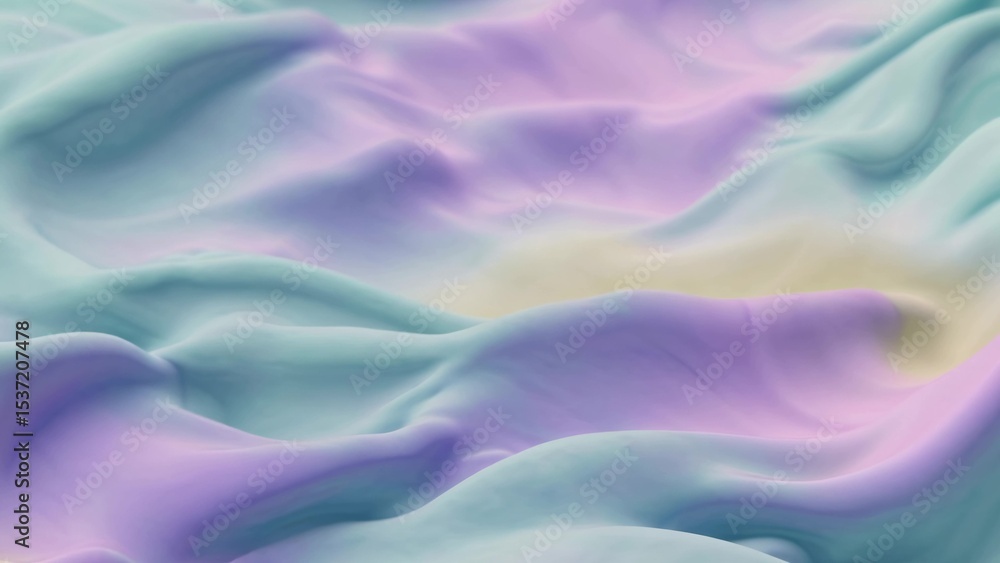 Obraz premium Flowing satin fabric creates smooth, elegant waves in soft pastel hues, offering a dreamy backdrop ideal for backgrounds, presentations, websites, and various graphic designs
