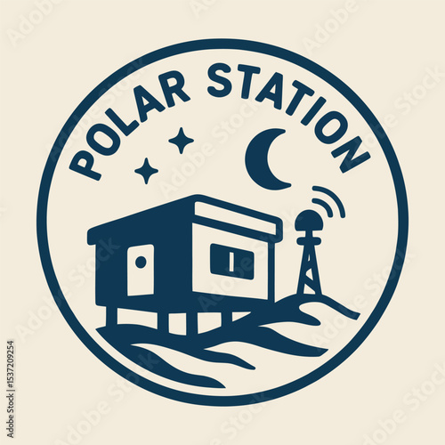 Vector icon of polar research station under night sky.