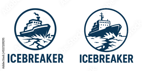 Vector icon of icebreaker ship cutting through ice.