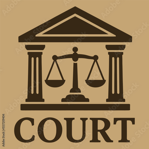 Vector illustration of courthouse with scales of justice.