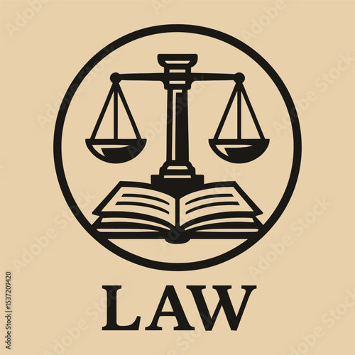 Vector icon of scales over open book in circle badge.