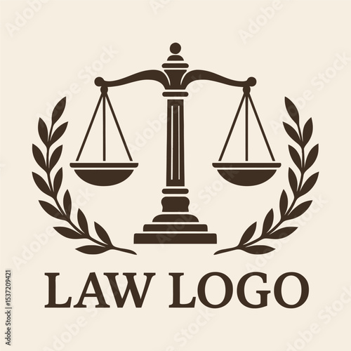Vector logo of scales flanked by laurel wreath.