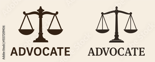 Vector icons of justice scales labeled advocate.
