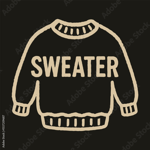 Vector icon of sweater outline with “sweater” text.