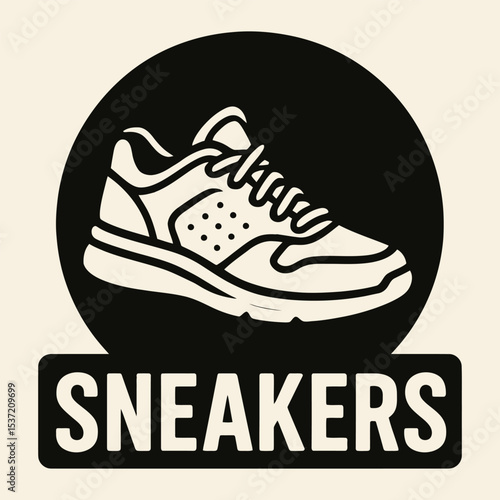 Vector icon of sport sneakers shoe badge.