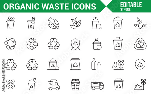Set of Icons for Recycling, Organic Waste, and Eco-Friendly Solutions