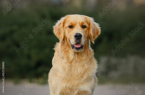 close-up portrait of a dog golden retriever labrador 1 year old on a walk
