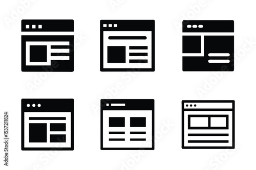 Six website layout designs browser window icons
