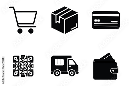 Ecommerce shopping icons set black glyph style