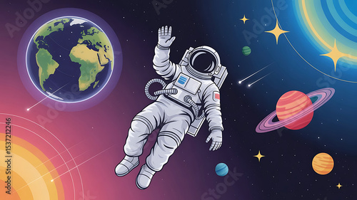 Wallpaper Mural Astronaut Waving Near Earth Planets Stars Space image Torontodigital.ca