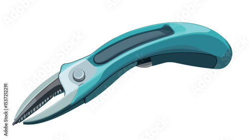 Close-up studio shot of a pair of ergonomic gardening shears. The shears are teal or light blue with a curved, ergonomic handle designed for comfortable gripping. The blades appear to be made of