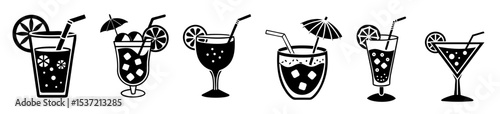 Set of cocktails icons, refreshing drinks, party and drinks concept
