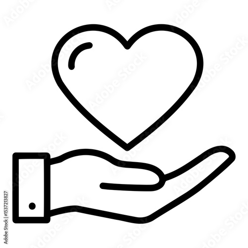 Hand holding heart symbol, love and charity concept, outline illustration
