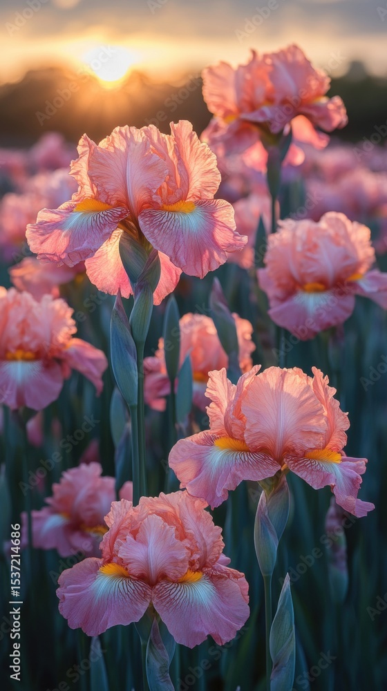 Obraz premium Field of Pink Irises at Sunset