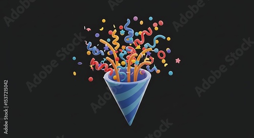 Party Popper with Confetti Explosion Illustration