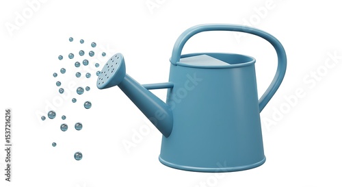 Blue Watering Can Pouring Water on White