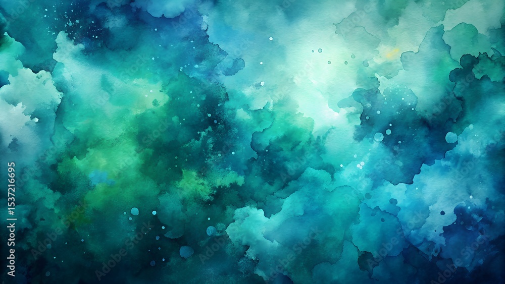 Obraz premium Dark blue-green abstract watercolor background.