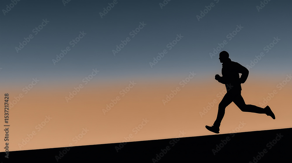 Silhouette of a man running under an orange and blue sky Silhouette of a man running under an orange and blue sky