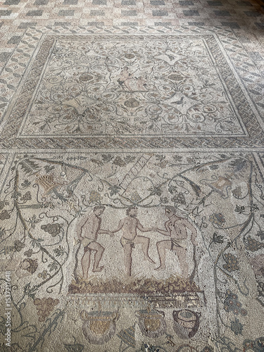 Detalle de Mosaico romano de la Casa del Anfiteatro en Mérida, Extremadura