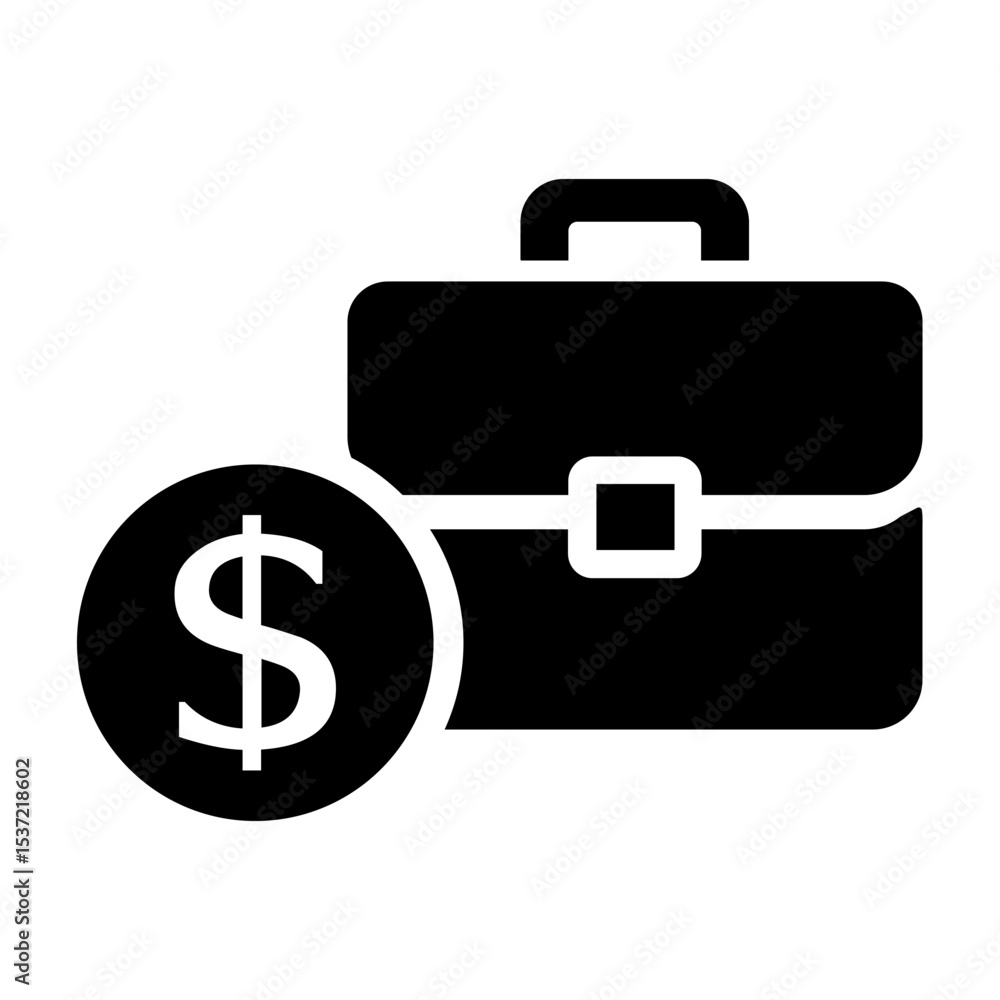収入、利益を表すビジネスバッグとドルマークのアイコン 収入、利益を表すビジネスバッグとドルマークのアイコン