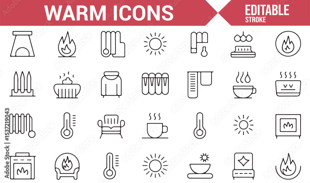Naklejka premium Set of Icons Representing Warmth, Heating, and Temperature Regulation