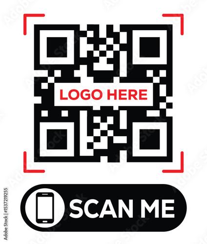 Centered black and white QR code grid on pure white background. Minimalist overhead view. Below, a centered "SCAN ME" button with smartphone icon. Clean, functional design for easy scanning.