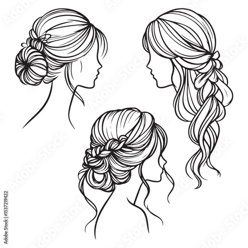 Elegant Hairstyle Collection Vector Illustration for Hair Salon Designs