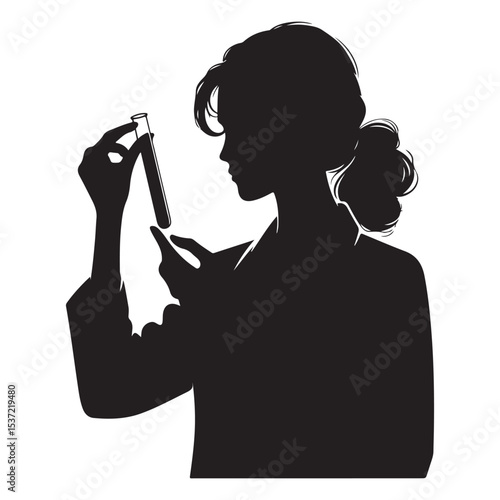 Scientist Silhouette Analyzing Vial Vector Art for Research Concepts