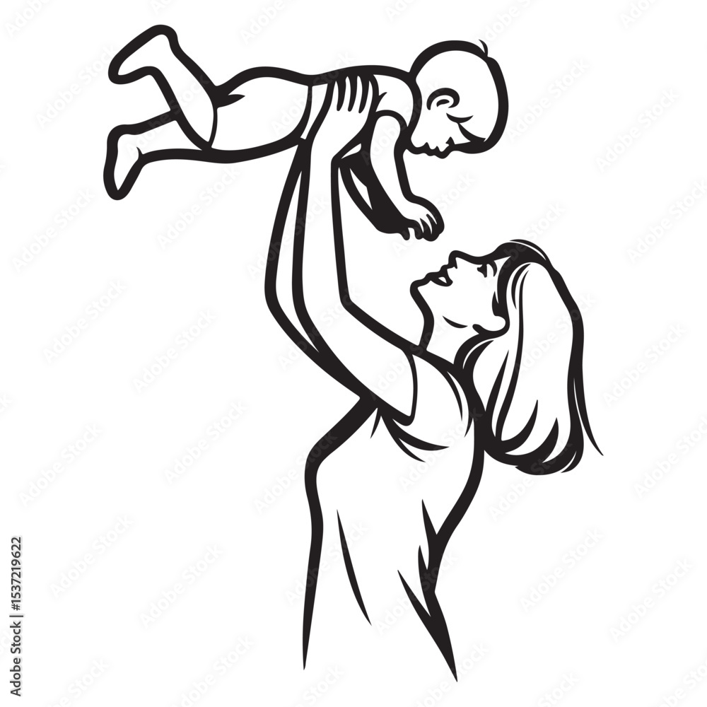 Fototapeta premium Mother and Child Joyful Moment Vector Illustration of Love