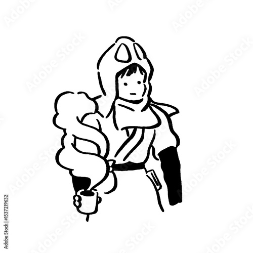 Wallpaper Mural Hooded figure with steaming cup, mysterious and cozy Torontodigital.ca