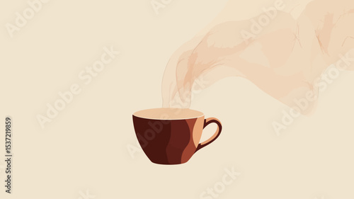 A digital illustration of a single, dark brown coffee cup filled with coffee, from which a plume of light brown steam rises.  The cup is depicted in a simple, slightly cartoonish style with a