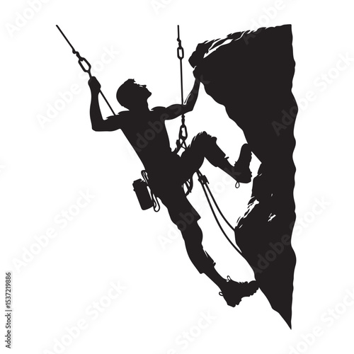 Rock Climber Silhouette Vector Illustration Ascending Cliff Face Art