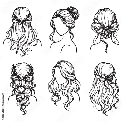 Elegant Hairstyles Vector Illustration Bridal and Formal Hair Designs