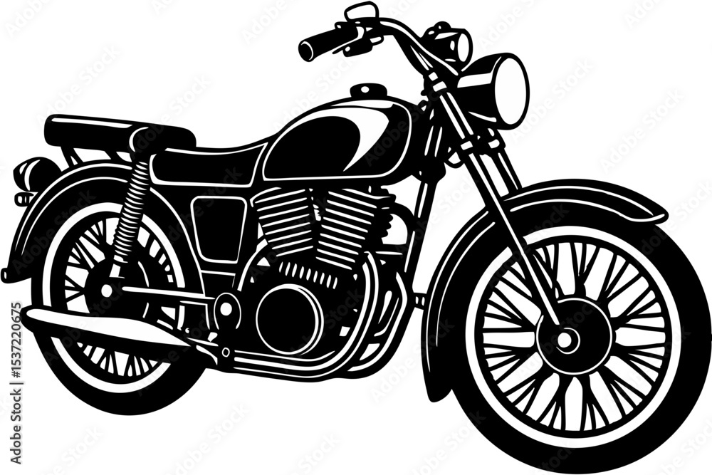 Fototapeta premium Vintage Motorcycle Illustration Classic Bike Design, Black and White Vector Art