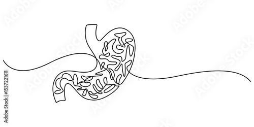 upset stomach continuous one line drawing, Continuous Line Drawing Of A Stomach, bad stomach, Upset stomach. Stomachache. Digestive disorder. vector illustration on white background, reflux minimal.