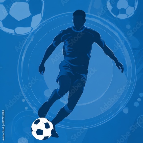 Football championship background. Vector illustration of abstract blue soccer background with different icons and football players pattern for your graphic and web design